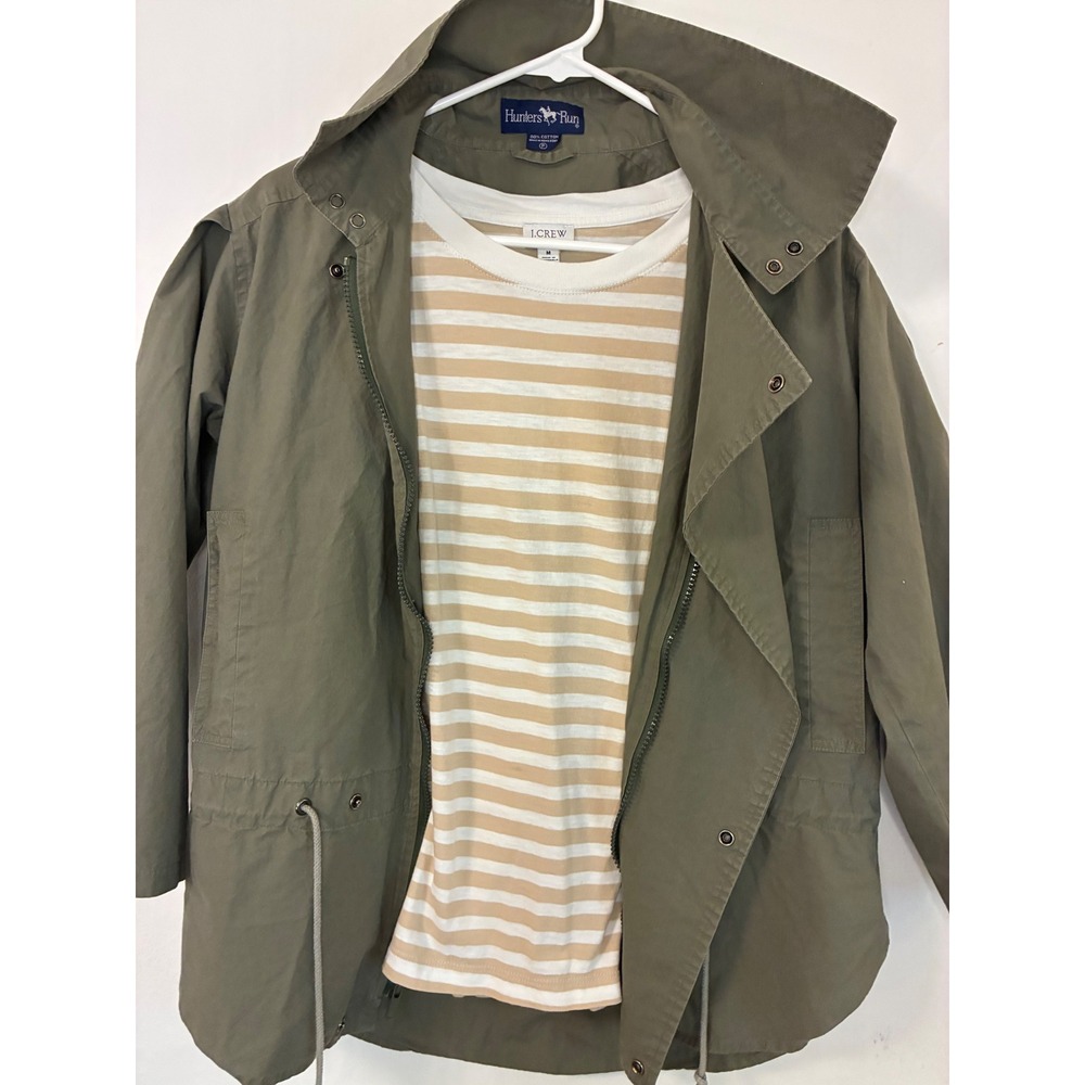 Vintage Hunters Run Olive Green Utility Jacket Cotton Drawstring Waist Womens P